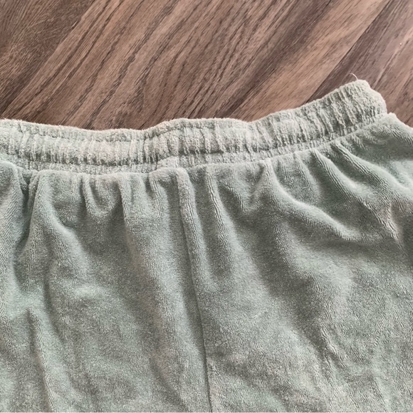 Zara Green Terry Towel Shorts Womens Medium M Front Pockets Drawstring - Picture 5 of 7